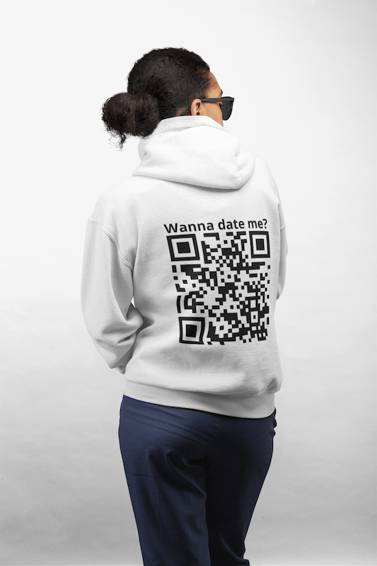 Mikina s kapucí a vlastní QR kód + text Bílá