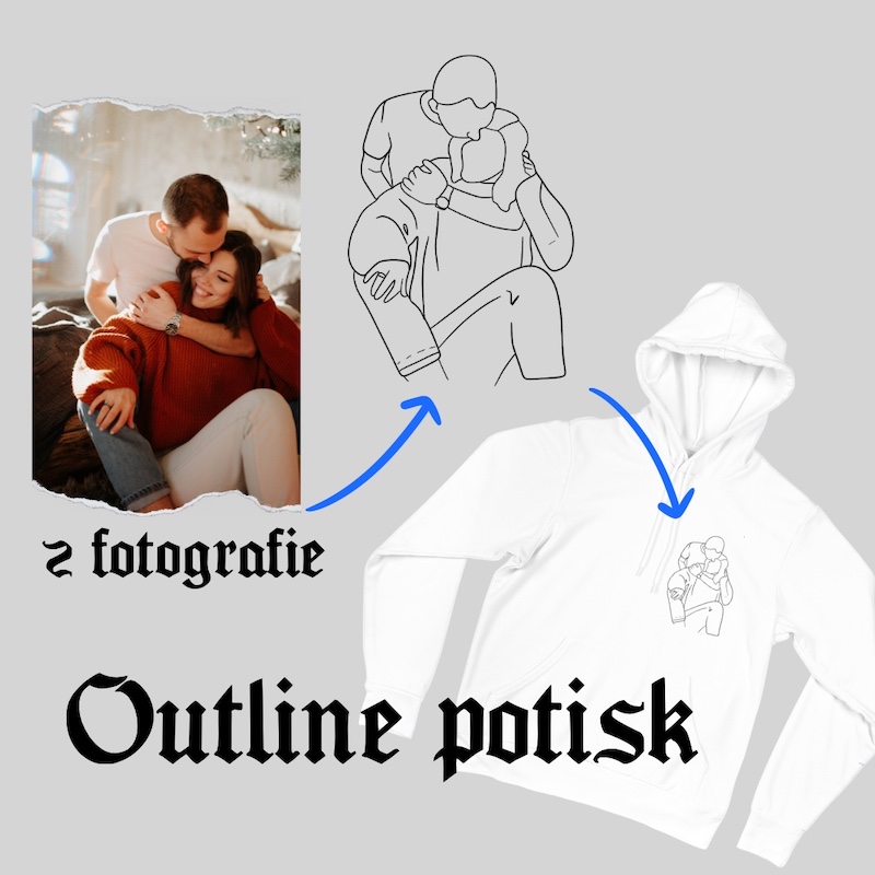 Mikina s vlastní fotkou outline bílá