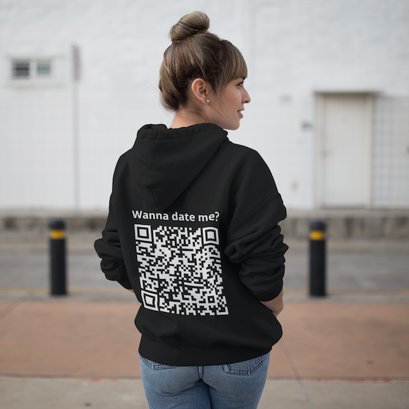 Mikina s kapucí a vlastní QR kód + text čérná